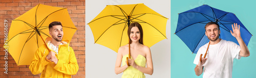 Set of people with umbrella...
