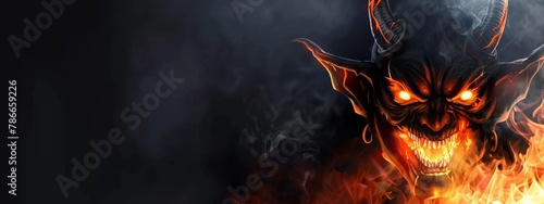 Scary devil head with eyes glowing in hellfire
