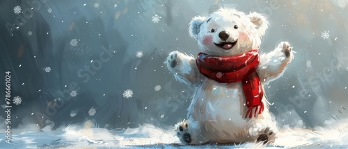 Cartoon polar bear dancing watercolor style holiday illustration suitable for print or card design photo