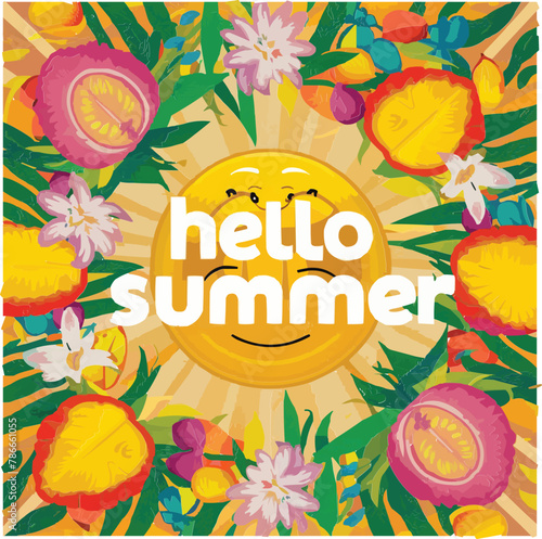 Hello summer colorful vector art illustration with different customized vector illustration art