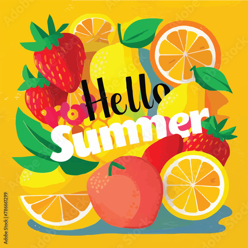 Hello summer colorful vector art illustration with different customized vector illustration art