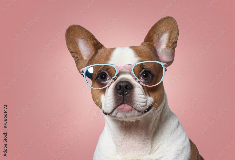 french dog with glasses in bright colours 