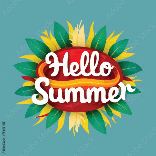 Hello summer colorful vector art illustration with different customized vector illustration art