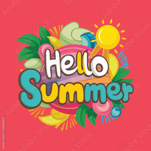 Hello summer colorful vector art illustration with different customized vector illustration art