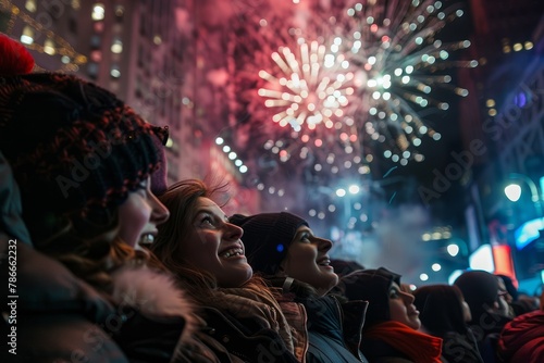 Euphoric Crowd Reaction to New Year Fireworks