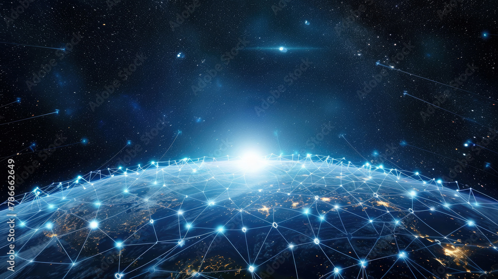 World global network background, digital polygonal grid on Earth globe at night. Concept of connect, map, tech, internet, space satellite World global network background, digital polygonal grid on Earth globe at night. Concept of connect, map, tech, internet, space satellite