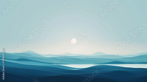 Tranquil landscape with layered hills and rising moon. #786662647