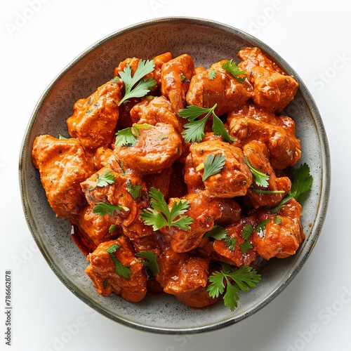 Indian traditional butter chicken on a white background " ai generated "