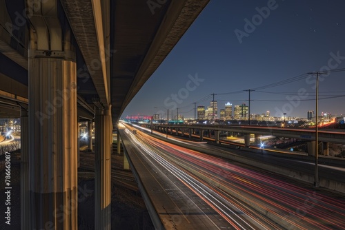 City Highway at Night, Long Exposure Light Trails