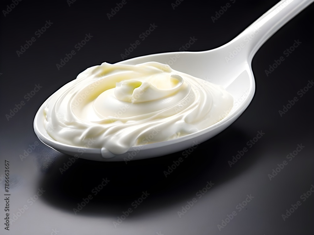 Sour cream in spoon isolated on black background Sour cream in spoon isolated on black background