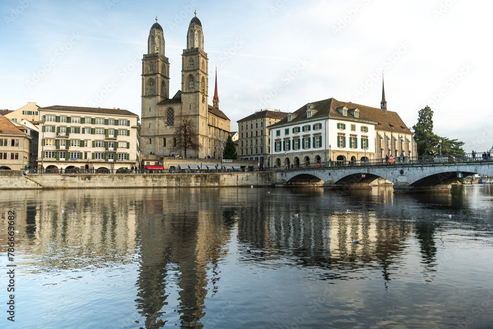 Fototapeta premium The Grossmunster is a Romanesque-style Protestant church in Swiss