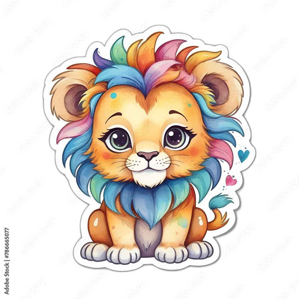Cute lion cartoon sticker. No background.