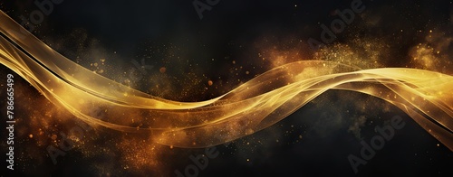 Golden glitter wave over black background photo