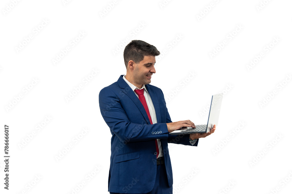 Businessman Working on Laptop white background Businessman Working on Laptop white background
