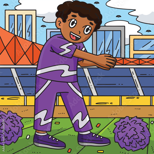 Cheerleader Boy in a Clapping Pose Colored Cartoon