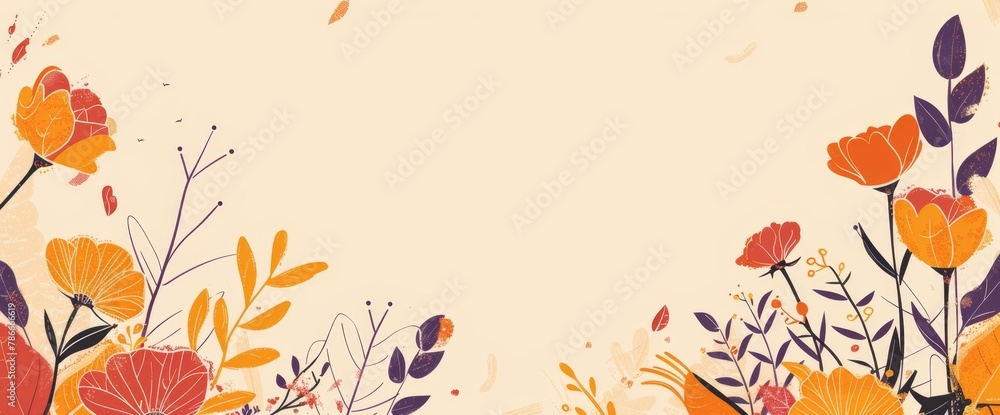 background with autumn flowers and plants, simple shapes, simple design Generative AI