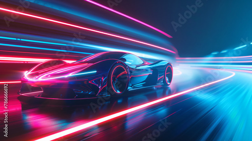 Modern futuristic car in movement. Cars lights on the road at night time. hyperlapse of transportation. Motion blur, light trails  © Clipart Collectors
