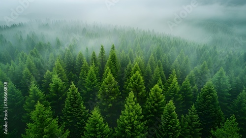Morning Mist Over Siberian Forest: A Drone's Eye View of Vibrant Rural Altai photo