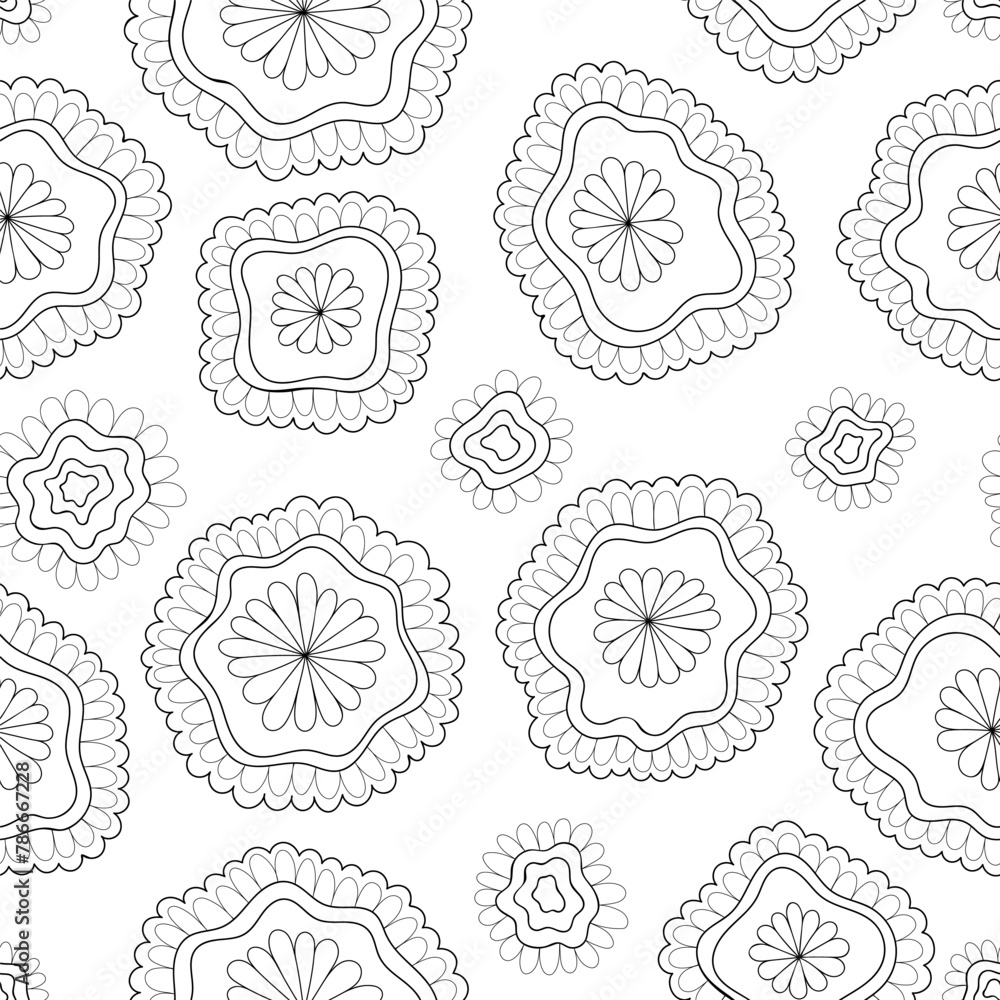 Naklejka premium Seamless vector pattern in zenart style for fabrics, wallpaper or background. Seamless vector pattern with abstract patterns. Seamless pattern with curved lines.