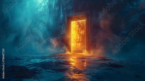 Portal of Opportunity: A Mystical Threshold to Unknown Realms. Concept Mystical Realm, Gateway, Unknown Realms, Fantasy Landscape, Mysterious Journey photo