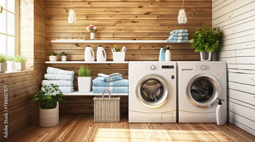 Modern Laundry Room with Stylish Organization. Home Interior Concept. 