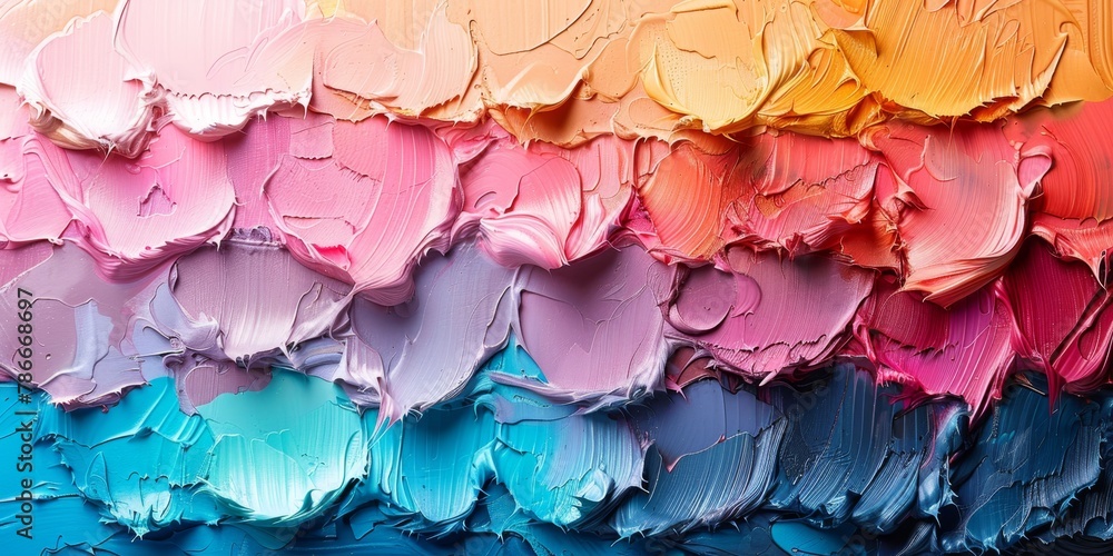 Texture and vibrant colors of thick oil paint strokes transitioning from pink to blue shades Texture and vibrant colors of thick oil paint strokes transitioning from pink to blue shades