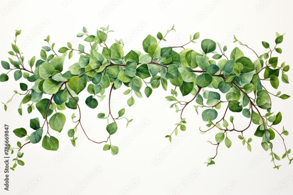 Obraz premium A detailed watercolor illustration of green leaves and vines on a white background, artistic flora.
