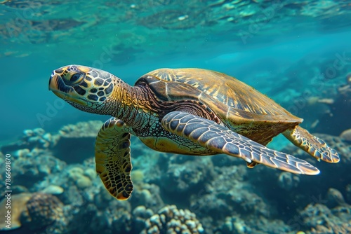 Graceful sea turtles Capturing these majestic creatures gliding through the ocean  Witnessing the serene beauty of sea turtles as they gracefully glide through the crystal-clear waters