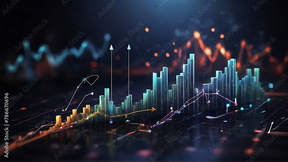  Data Prosperity: Close-Up of Arrow Icon and Percentage with Graph  - obrazy, fototapety, plakaty 
