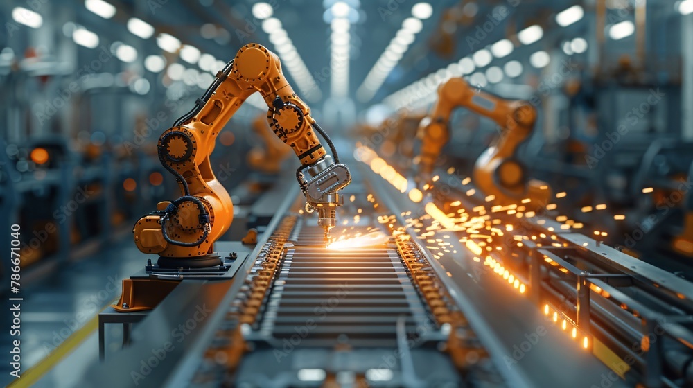 Industrial robotic arm are welding Industrial robotic arm are welding