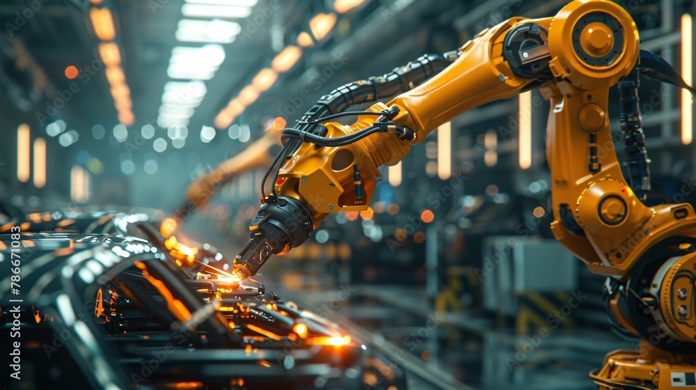 Industrial robotic arm are welding Industrial robotic arm are welding