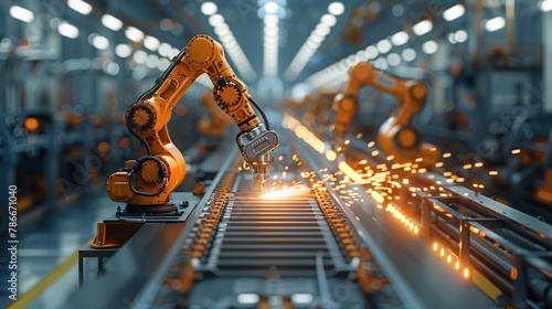 Industrial robotic arm are welding 
