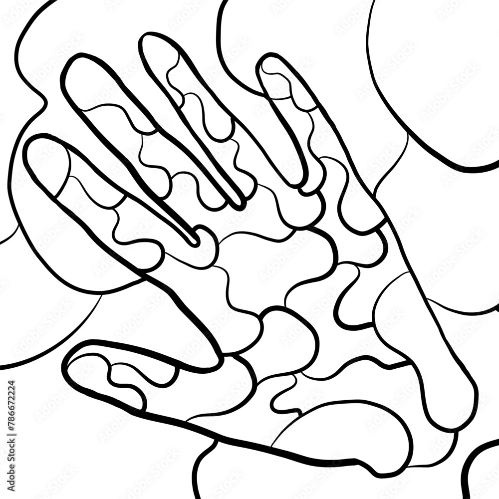 Obraz premium A monochromatic illustration depicting a mammals hands with intricate patterns and detailed fingers. The artwork captures the beauty of vertebrate hands in a gesture of artistry