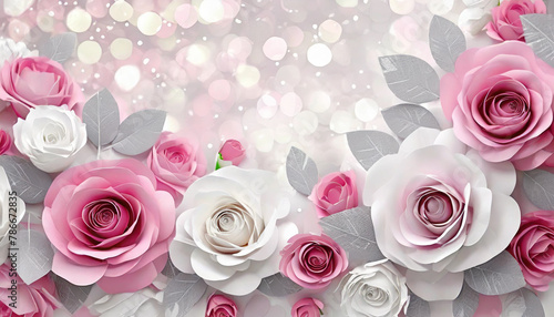 Pink   White Roses in 3D  Royalty-Free Image with Customizable Text Overlay