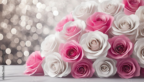 Pink   White Roses in 3D  Royalty-Free Image with Customizable Text Overlay