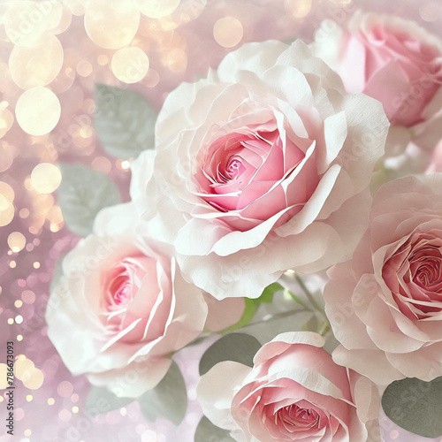 Pink and White Roses in 3D with Ample Copy Space