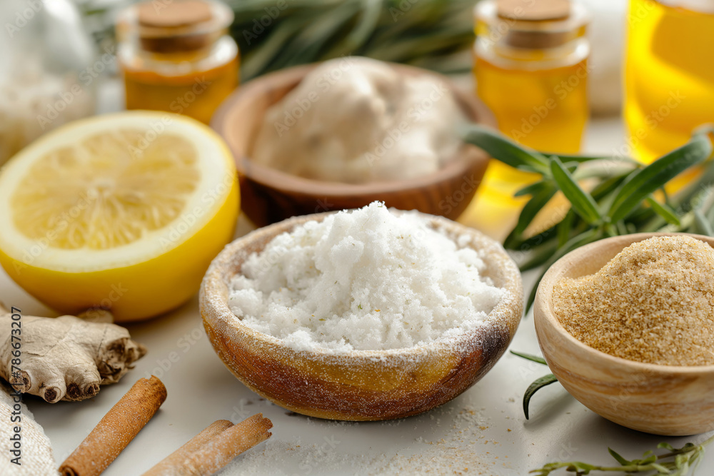 Close-up view showcasing various natural ingredients commonly used in men's skincare routines Close-up view showcasing various natural ingredients commonly used in men's skincare routines