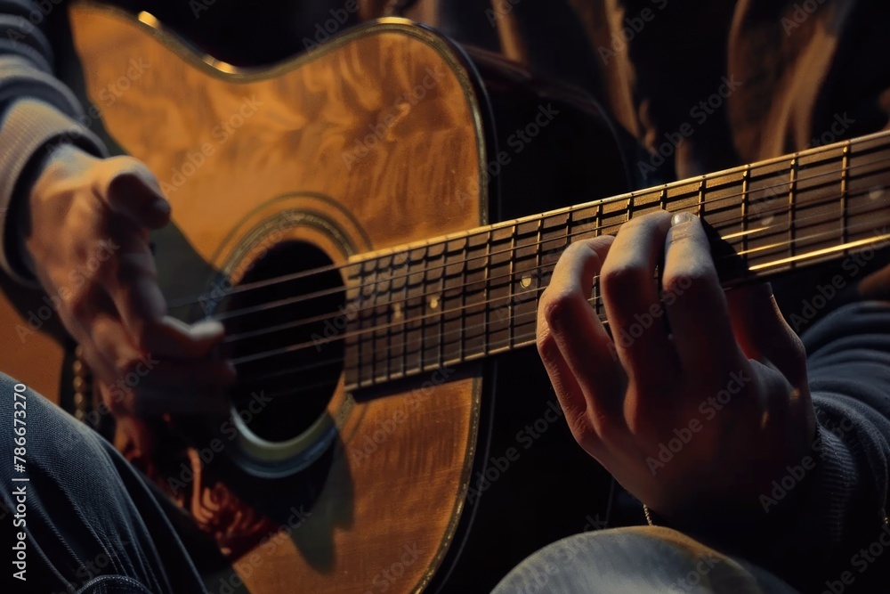 Close up shot of a person playing a guitar, perfect for music-related designs