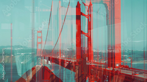 Golden Gate Bridge . double exposure contemporary style minimalist artwork illustration. 