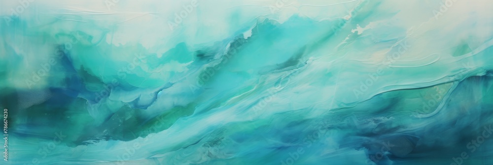 Abstract Fluid Art Turquoise Painting, Oceanic Calmness. Artistic Ocean Wave Background. Generative AI
