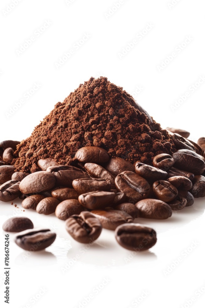 A pile of coffee beans next to a pile of ground. Perfect for coffee lovers A pile of coffee beans next to a pile of ground. Perfect for coffee lovers
