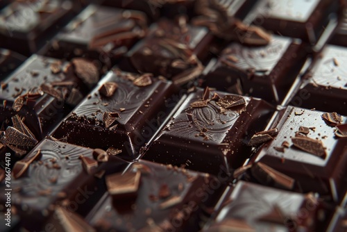 A close-up view of a chocolate bar on a table. Perfect for food and dessert related projects