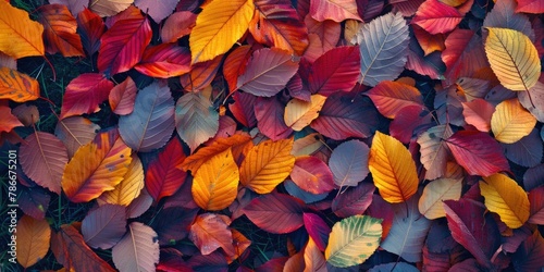 Colorful leaves scattered on the ground, perfect for autumn themes