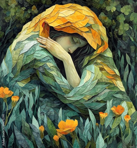 AI generated illustration of an elegant artistic portrait of a female