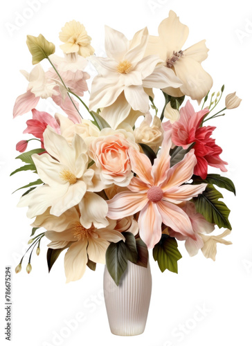 PNG A bouquet of different flowers plant vase white background © Rawpixel.com