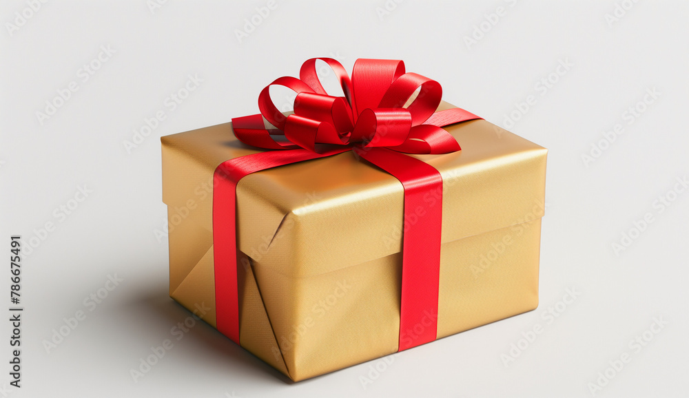 A gold box with red ribbon on top. This is a gift for new year, christmas, valentine's day, birthday, A gold box with red ribbon on top. This is a gift for new year, christmas, valentine's day, birthday,