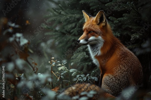 Mysterious and nocturnal foxes in various environments, Delve into the nocturnal world of foxes as they roam through diverse landscapes under the cover of darkness © SaroStock