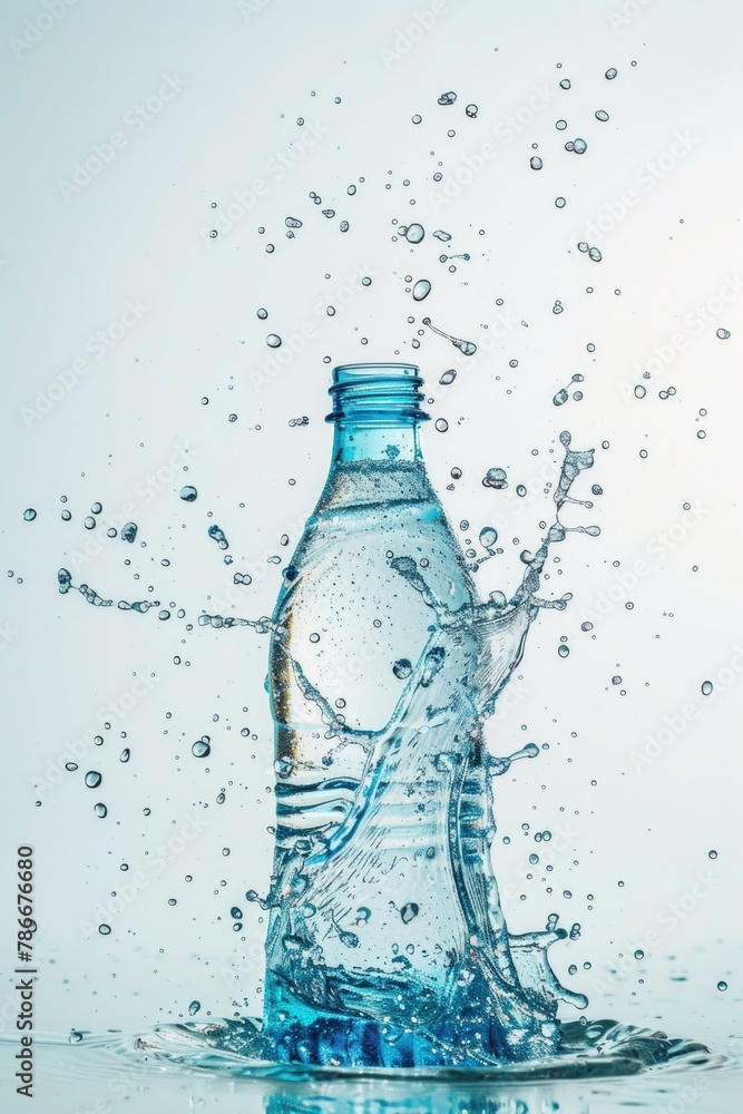 Clear water bottle with a splash of water, perfect for hydration concept Clear water bottle with a splash of water, perfect for hydration concept
