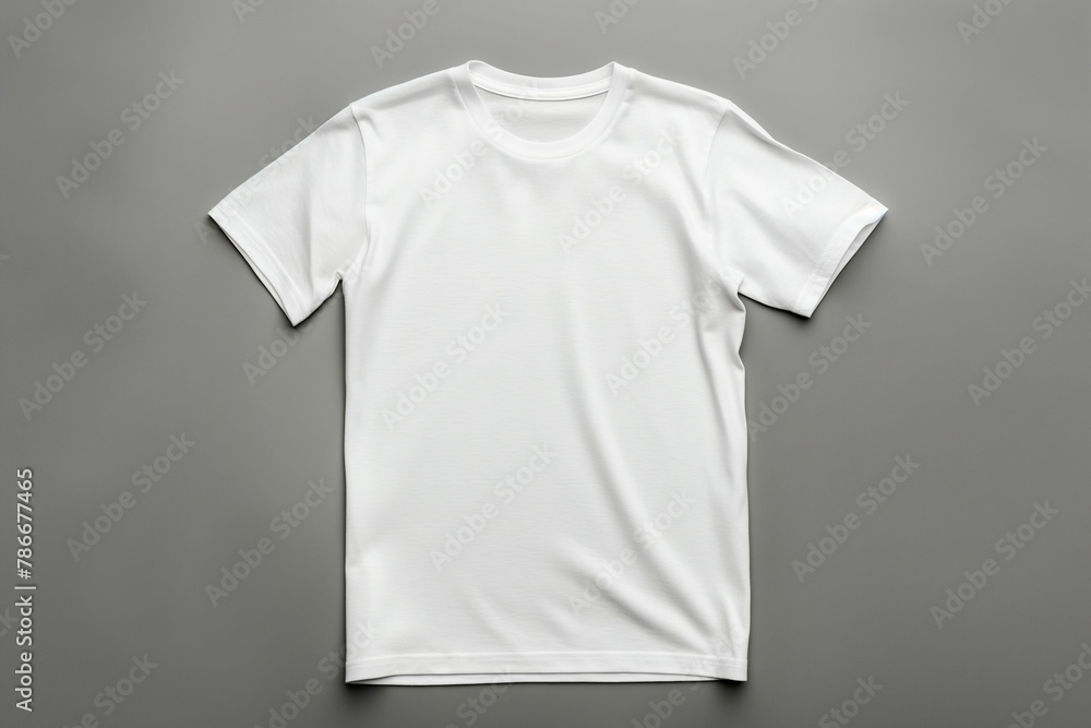 Mockup. White blank short sleeve t-shirt mock up on gray background Mockup. White blank short sleeve t-shirt mock up on gray background