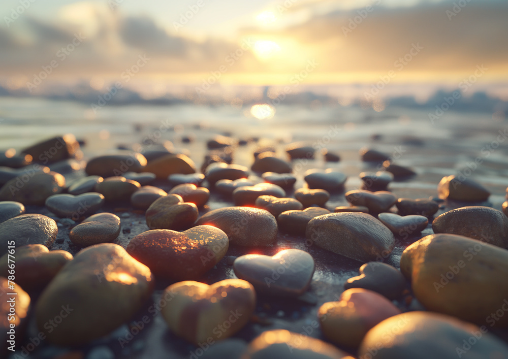 Obraz premium the sea and heart-shaped pebbles
